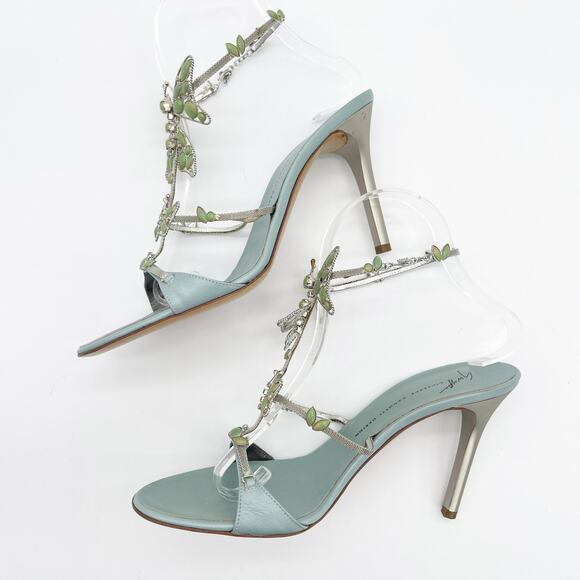 Giuseppe Zanotti Vintage y2k Light Blue Butterfly Strappy Heeled Sandals size 7 - Picture 6 of 14